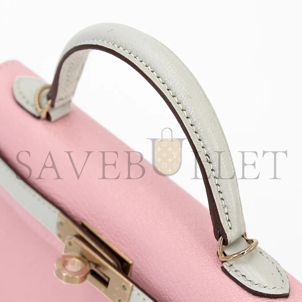 HERMÈS MINI KELLY II GOATSKIN CHERRY BLOSSOM PINK MILKSHAKE PLATINUM BUCKLE (19*12*5.5cm) 